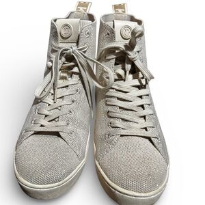 Michael Kors Women's Edie Knit Lace Up High Top Sneakers Light Cream Size 7